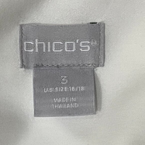 Chicos No Iron Sz 3 (XL) Women's White Blouse Shirt Long Sleeve Black Stitching - Picture 9 of 9